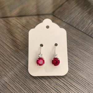 Vintage Sterling Silver Red Gem Hook Wire Earrings